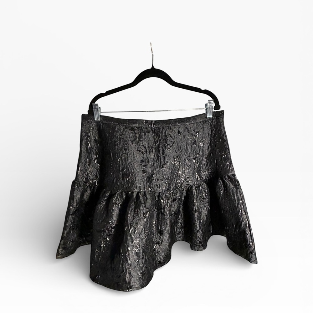 NWT Avec Les Filles With The Girls Black Textured Ruffle Mini  Skirt Sz XL - Picture 4 of 12